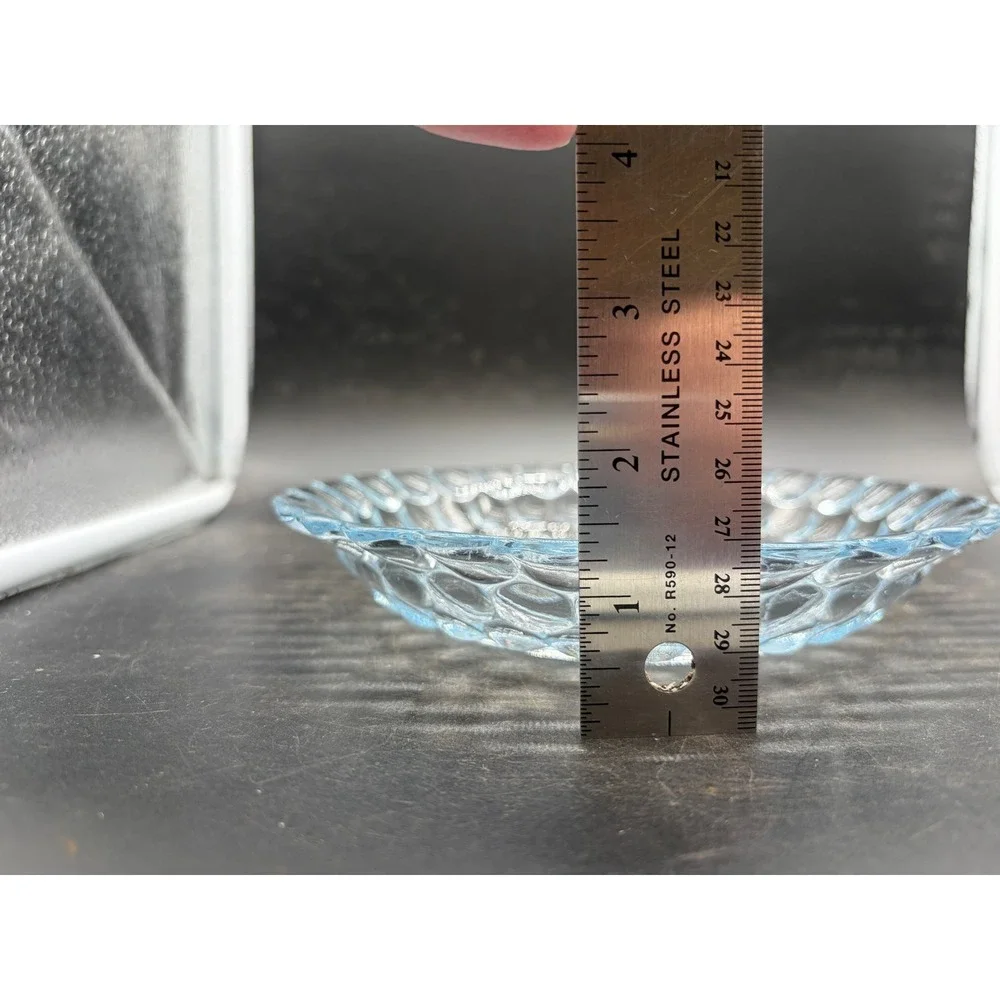 Vintage Light Blue Pressed Glass Scalloped Bubble Hobnail Dish Bowl 7.5 Inch